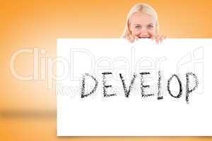 Pretty blonde showing card with develop