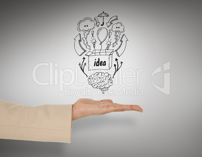 Composite image of female hand presenting idea box