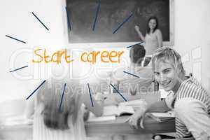 Start career against students in a classroom