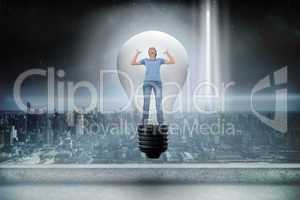Composite image of angry woman in light bulb