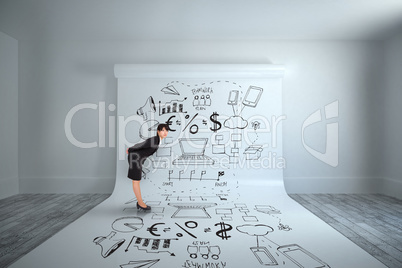 Composite image of serious businesswoman bending