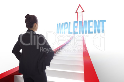 Implement against red arrow with steps graphic