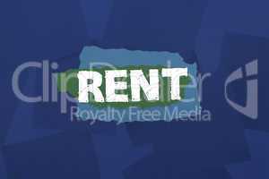 Rent against digitally generated blue paper strewn