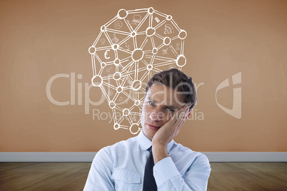 Composite image of upset thinking businessman