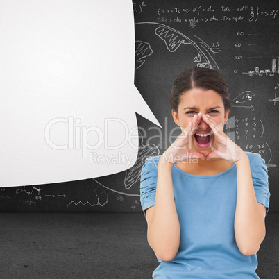 Composite image of pretty brunette shouting