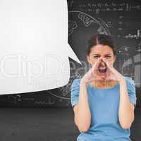 Composite image of pretty brunette shouting