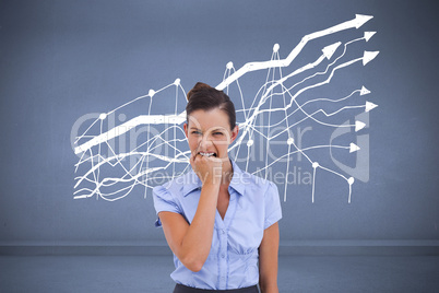 Composite image of furious businesswoman looking at the camera