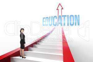 Education against red arrow with steps graphic