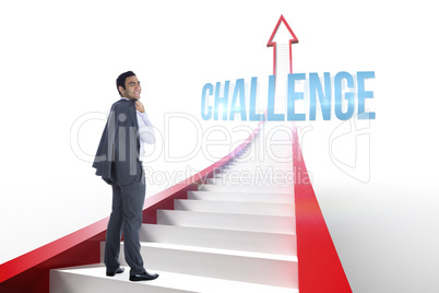 Challenge against red arrow with steps graphic