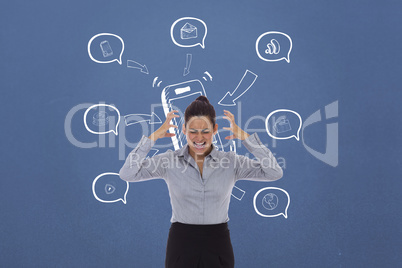 Composite image of frustrated businesswoman shouting