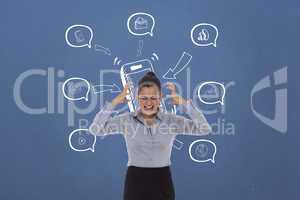 Composite image of frustrated businesswoman shouting