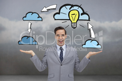 Composite image of smiling businessman presenting graphics with