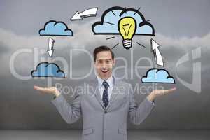 Composite image of smiling businessman presenting graphics with