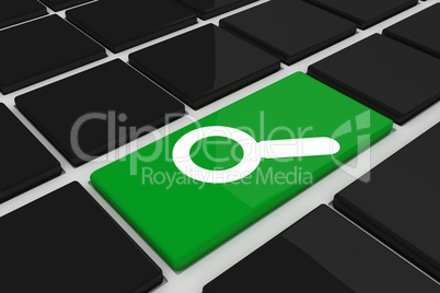 Composite image of magnifying glass on key