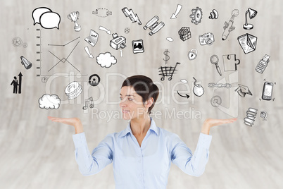 Composite image of businesswoman with an open hand to show graph