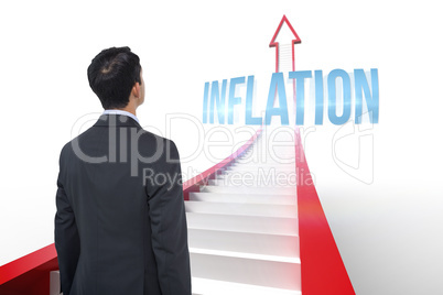 Inflation against red arrow with steps graphic