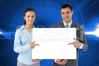 Composite image of business partners showing card