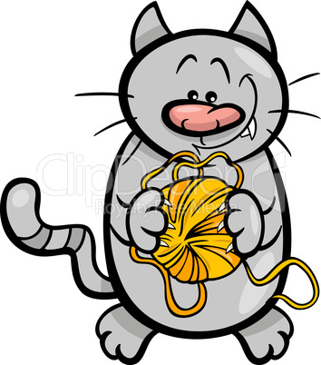 cat with yarn cartoon illustration