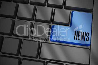 News on black keyboard with blue key News on black keyboard with blue key