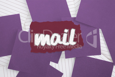 Mail against purple paper strewn over notepad Mail against purple paper strewn over notepad