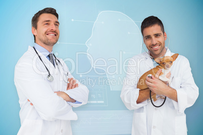 Composite image of vet holding chihuahua and doctor