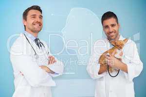 Composite image of vet holding chihuahua and doctor