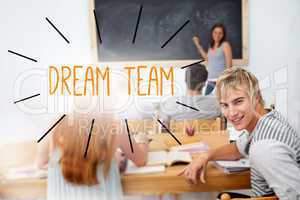 Dream team against students in a classroom