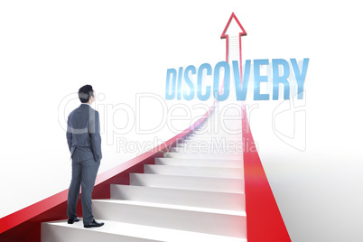 Discovery against red arrow with steps graphic