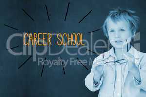 Career school against schoolboy and blackboard