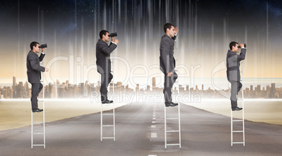 Composite image of multiple image of businessman on ladder