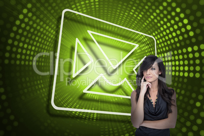 Composite image of envelope and sexy brunette