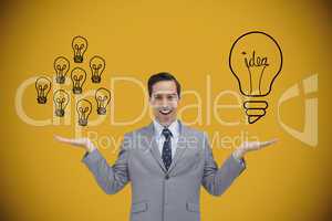 Composite image of smiling businessman presenting graphics with