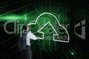 Composite image of cloud computing and businessman looking