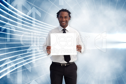 Composite image of businessman showing card Composite image of businessman showing card