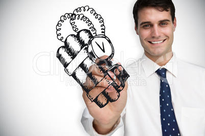Composite image of businessman drawing dynamite