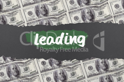 Leading against digitally generated sheet of dollar bills