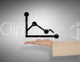 Composite image of female hand presenting graph