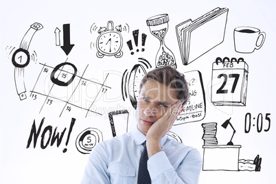 Composite image of upset thinking businessman
