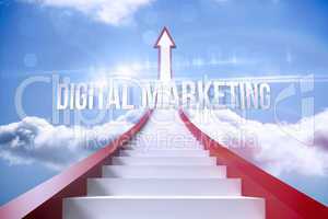 Digital marketing against red steps arrow pointing up against sk