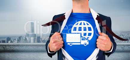 Composite image of businessman opening his shirt superhero style