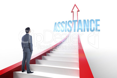 Assistance against red arrow with steps graphic