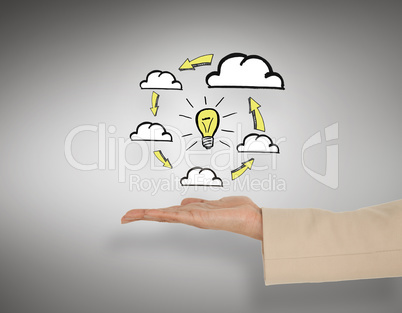 Composite image of female hand presenting cloud computing graphi