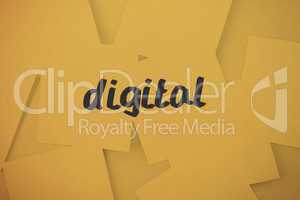 Digital against digitally generated orange paper strewn