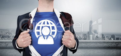 Composite image of businessman opening his shirt superhero style