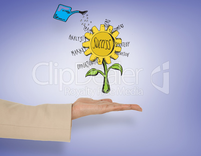 Composite image of female hand presenting success flower