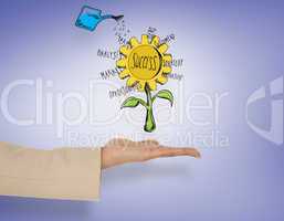 Composite image of female hand presenting success flower