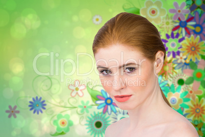 Composite image of beautiful redhead looking at camera