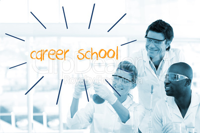 Career school against scientists working in laboratory