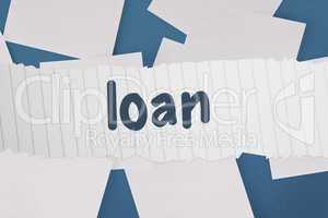 Loan against white paper strewn over blue