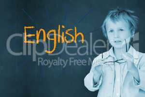 English against schoolboy and blackboard
